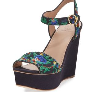 Tory Burch Sonoma Embroidered  Wedge Sandal